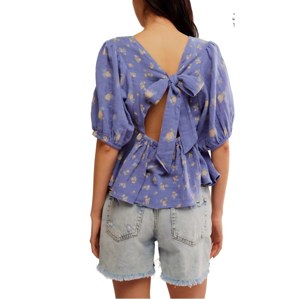 Nwt Free People Chloe Mixed Print Back Cutout Top - Picture 2 of 8